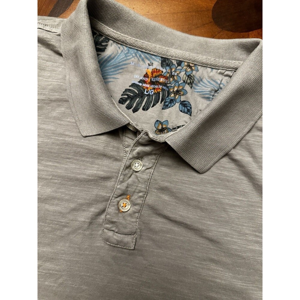 Margaritaville Jimmy Buffett Polo Shirt Mens L Grey Short Sleeve Pullover Tropic